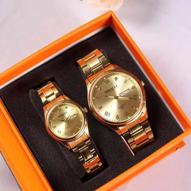 Miracle M81 Quartz Fashionable Golden Couple Watches With Box-