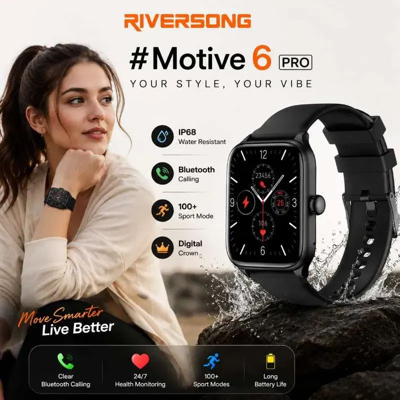 Riversong Motive 6 Pro Bluetooth Calling Smartwatch | Water Resistance | 100 Sport Modes | 1-Year Warranty