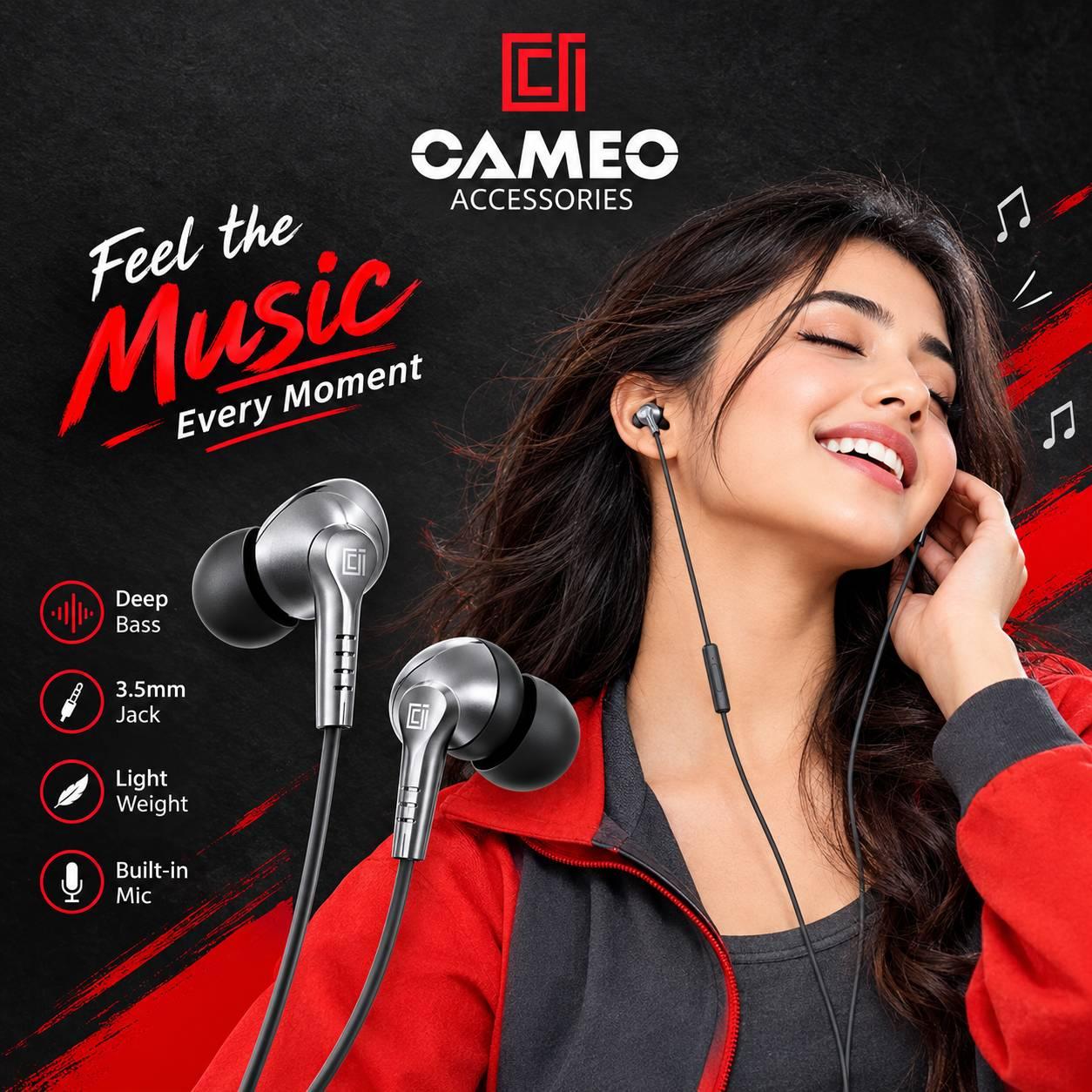 CAMEO EN-210 3.5MM SUPER BASS EARPHONE/Premium Design/Bass Sound/HD Microphone